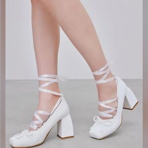 Cider White Lace-Up Block Heels